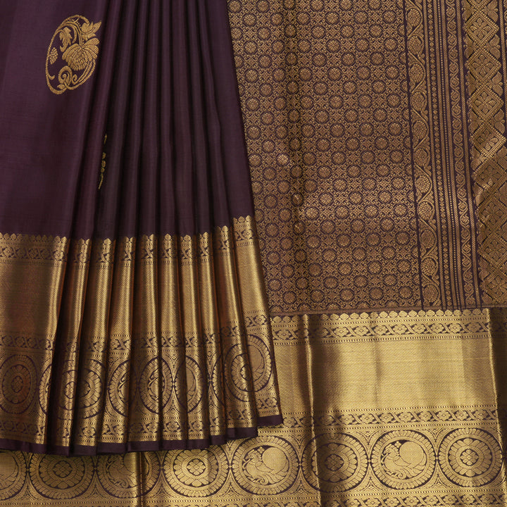 Hayagrivas Handloom Brinjal Purple Kanjivaram Silk Saree KBF656G9-5