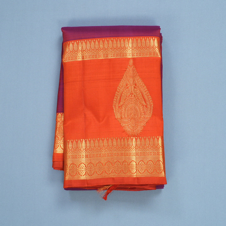 Hayagrivas Handloom Rusty Wine Kanjivaram Silk Saree with Orange Border KBF656G9-7