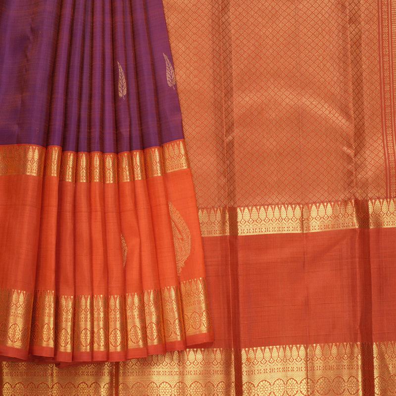 Hayagrivas Handloom Rusty Wine Kanjivaram Silk Saree with Orange Border KBF656G9-7