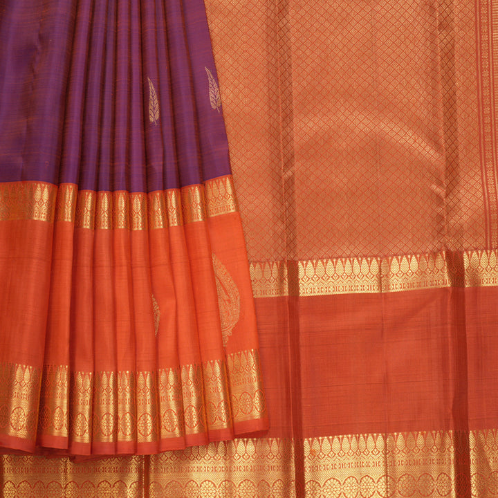 Hayagrivas Handloom Rusty Wine Kanjivaram Silk Saree with Orange Border KBF656G9-7