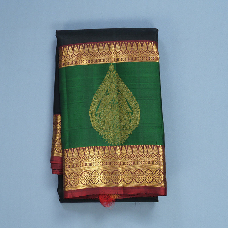 Hayagrivas Handloom Black Kanjivaram Silk Saree with Bottle Green Border KBF656G9-8