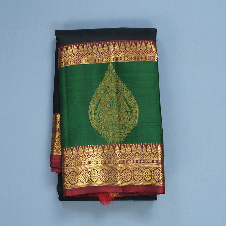 Hayagrivas Handloom Black Kanjivaram Silk Saree with Bottle Green Border KBF656G9-8