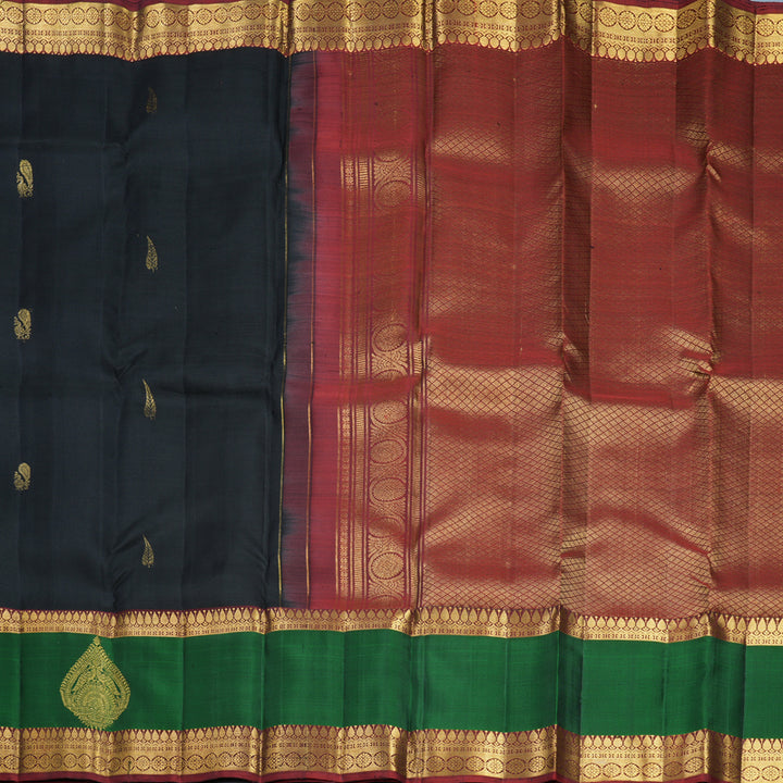 Hayagrivas Handloom Black Kanjivaram Silk Saree with Bottle Green Border KBF656G9-8