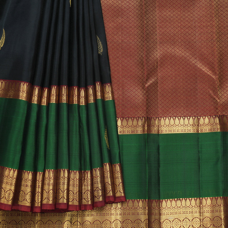 Hayagrivas Handloom Black Kanjivaram Silk Saree with Bottle Green Border KBF656G9-8
