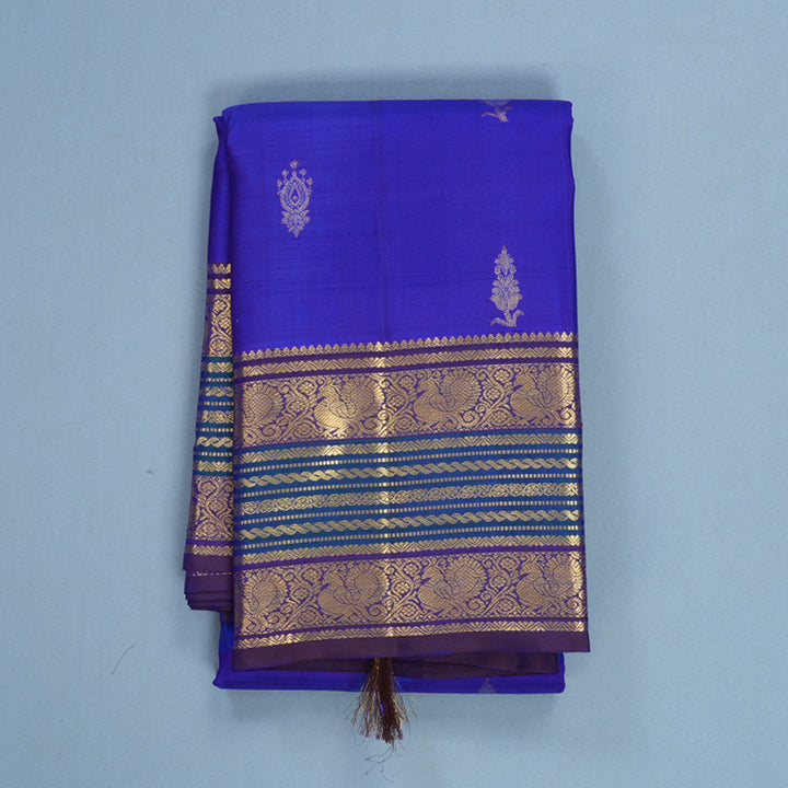 Hayagrivas Handloom MS Blue Kanjivaram Silk Saree with Brinjal Purple Border KBF656G9-9