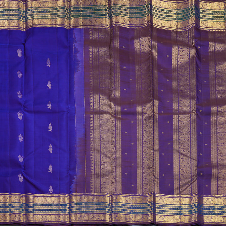 Hayagrivas Handloom MS Blue Kanjivaram Silk Saree with Brinjal Purple Border KBF656G9-9