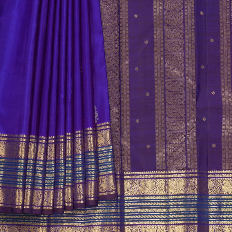 Hayagrivas Handloom MS Blue Kanjivaram Silk Saree with Brinjal Purple Border KBF656G9-9