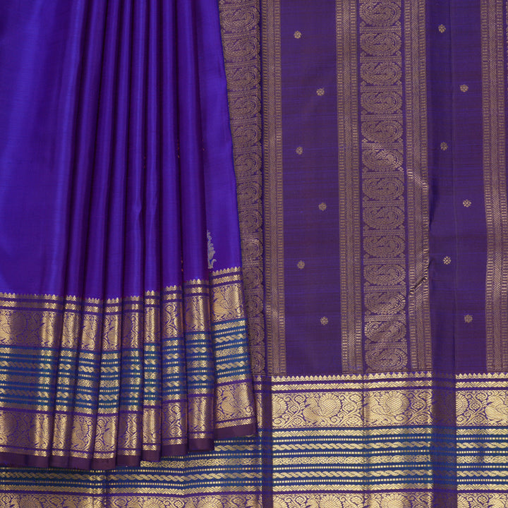 Hayagrivas Handloom MS Blue Kanjivaram Silk Saree with Brinjal Purple Border KBF656G9-9