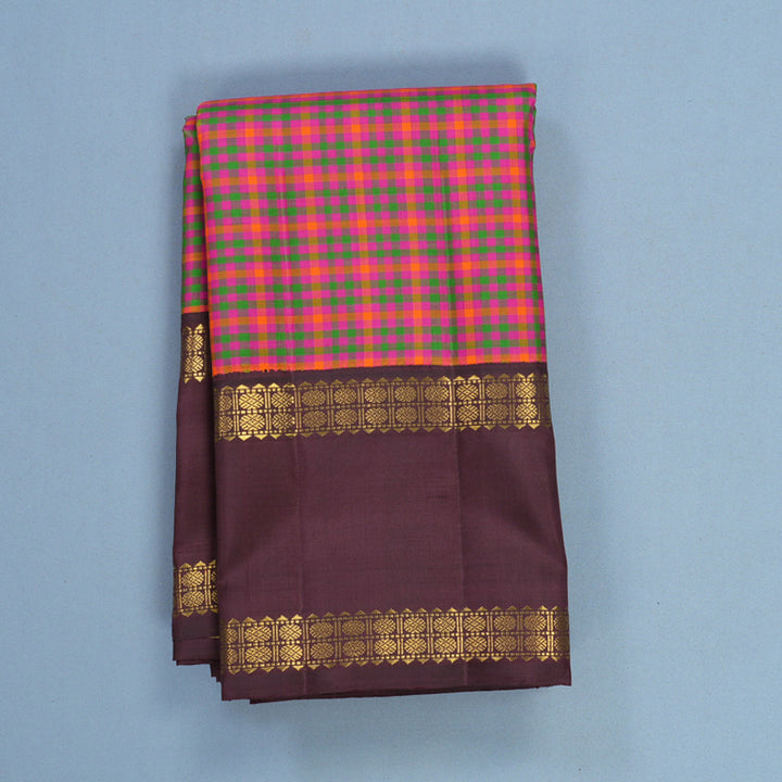 Hayagrivas Handloom Multicolour Checks Kanjivaram Silk Saree with Wine Maroon Border KBF659G1-1