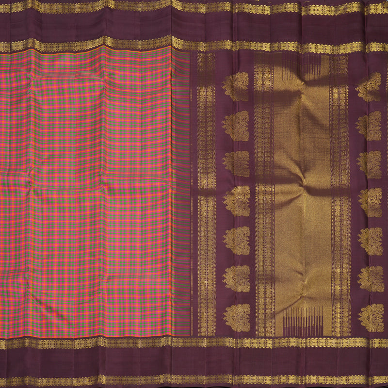 Hayagrivas Handloom Multicolour Checks Kanjivaram Silk Saree with Wine Maroon Border KBF659G1-1