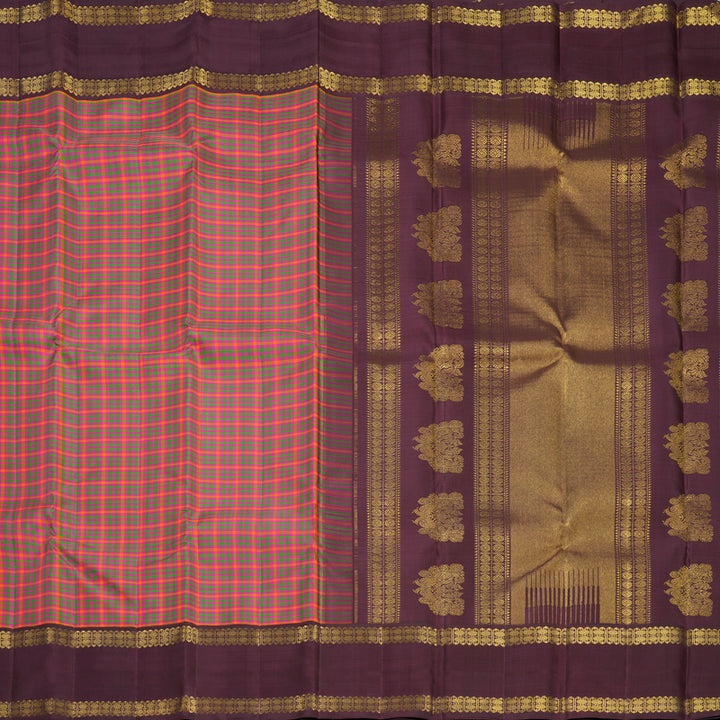 Hayagrivas Handloom Multicolour Checks Kanjivaram Silk Saree with Wine Maroon Border KBF659G1-1