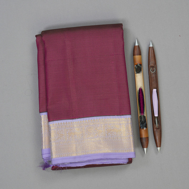 Hayagrivas Handloom Wine Purple Kanjivaram Silk Saree with Lavendar Border KBF65D3-1