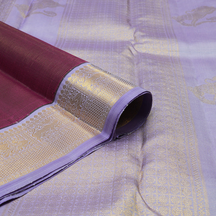 Hayagrivas Handloom Wine Purple Kanjivaram Silk Saree with Lavendar Border KBF65D3-1