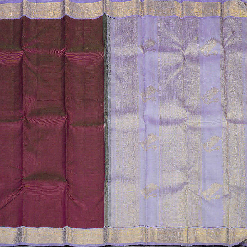 Hayagrivas Handloom Wine Purple Kanjivaram Silk Saree with Lavendar Border KBF65D3-1