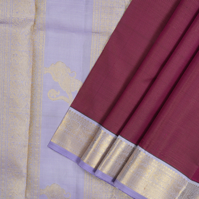 Hayagrivas Handloom Wine Purple Kanjivaram Silk Saree with Lavendar Border KBF65D3-1
