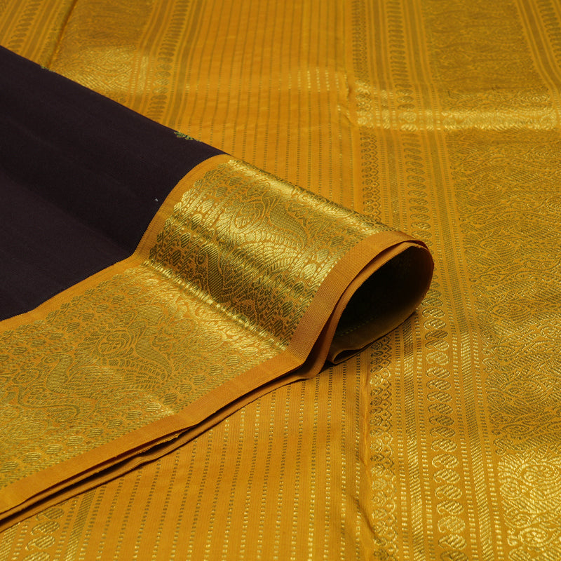 Hayagrivas Handloom Kanchana Brown Kanjivaram Silk Saree with Mustard Border KBF65D3-4