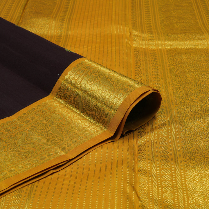 Hayagrivas Handloom Kanchana Brown Kanjivaram Silk Saree with Mustard Border KBF65D3-4
