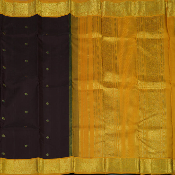 Hayagrivas Handloom Kanchana Brown Kanjivaram Silk Saree with Mustard Border KBF65D3-4