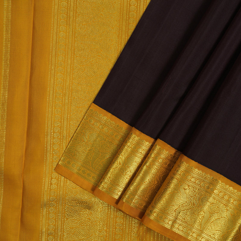 Hayagrivas Handloom Kanchana Brown Kanjivaram Silk Saree with Mustard Border KBF65D3-4
