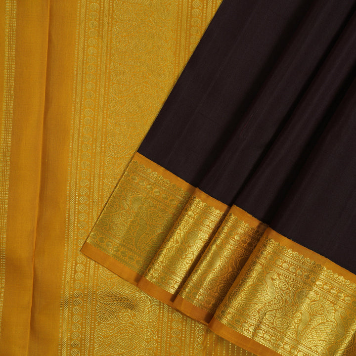 Hayagrivas Handloom Kanchana Brown Kanjivaram Silk Saree with Mustard Border KBF65D3-4