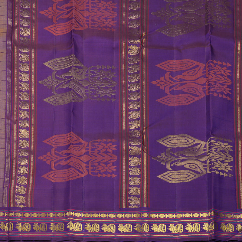 Hayagrivas Handloom Yellow Kanjivaram Silk Saree with Purple Border KBF660G1-1