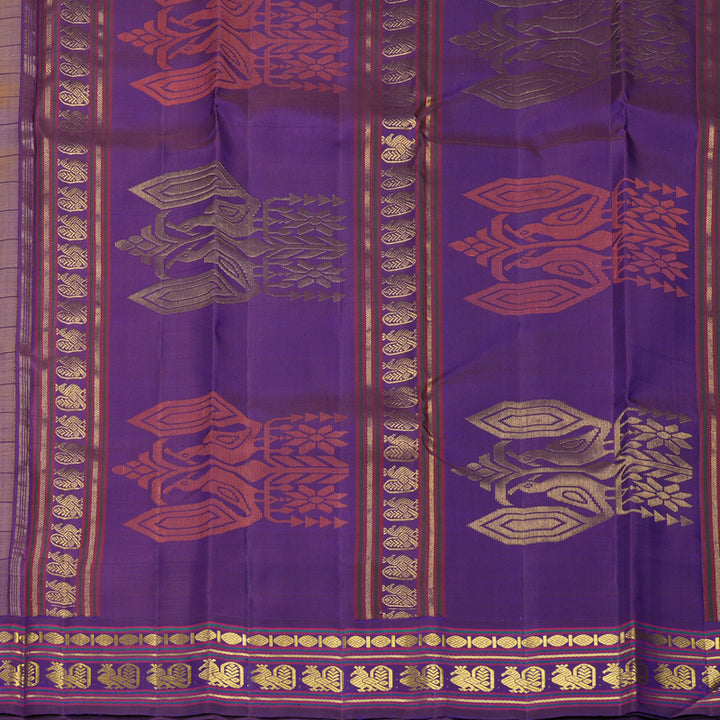 Hayagrivas Handloom Yellow Kanjivaram Silk Saree with Purple Border KBF660G1-1