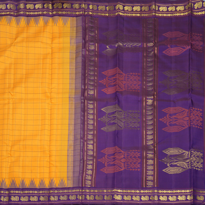 Hayagrivas Handloom Yellow Kanjivaram Silk Saree with Purple Border KBF660G1-1
