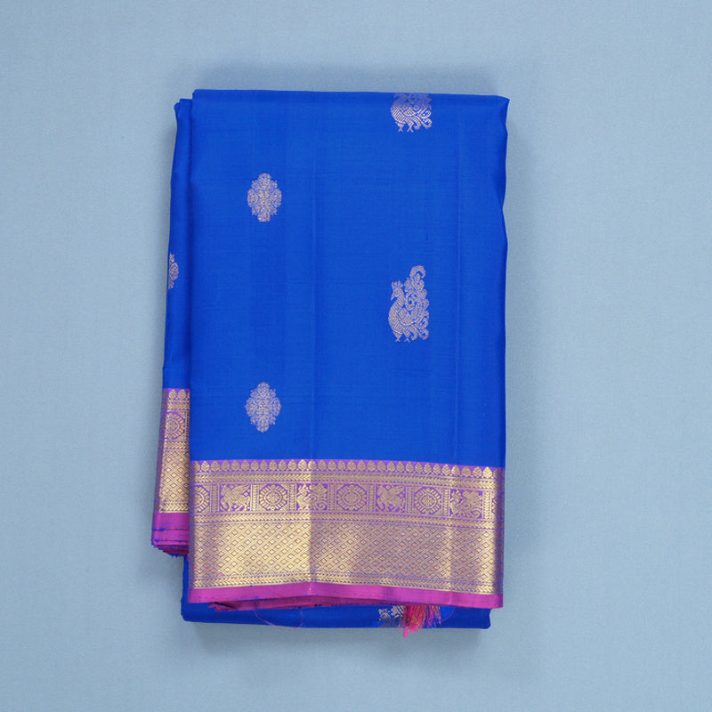 Hayagrivas Handloom MS Blue Kanjivaram Silk Saree with Purple Border KBF665G1-1