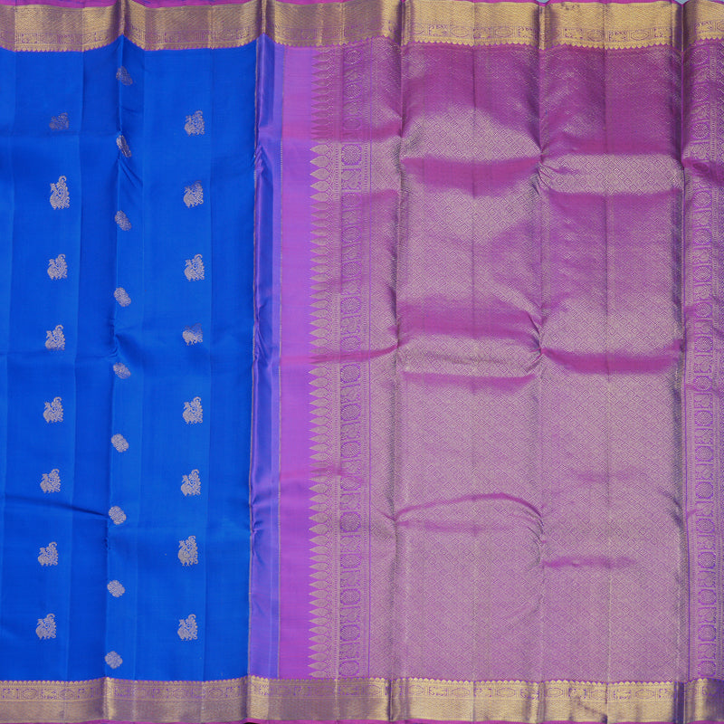 Hayagrivas Handloom MS Blue Kanjivaram Silk Saree with Purple Border KBF665G1-1