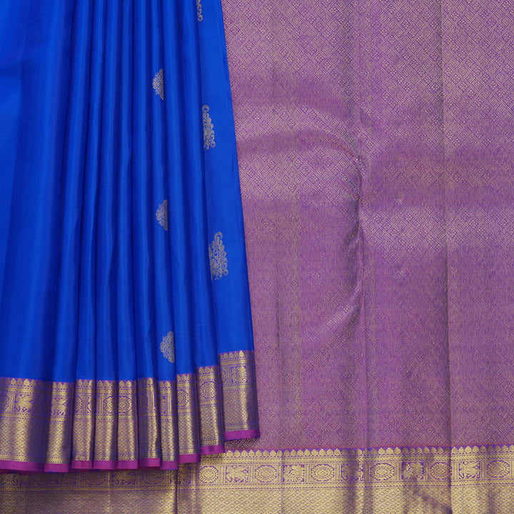 Hayagrivas Handloom MS Blue Kanjivaram Silk Saree with Purple Border KBF665G1-1
