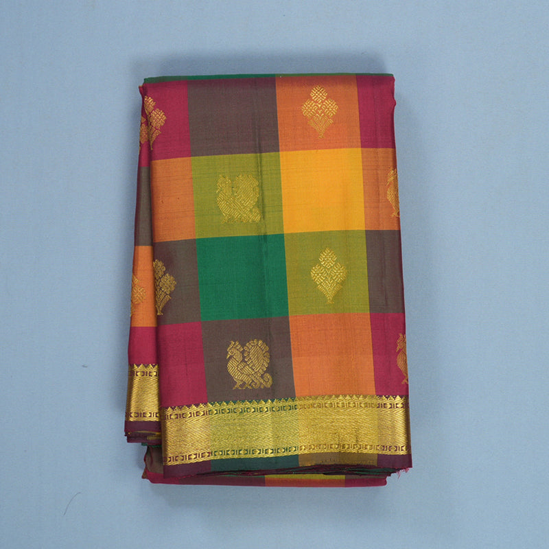 Hayagrivas Handloom Multicolour Checks Kanjivaram Silk Saree KBF665G1-2
