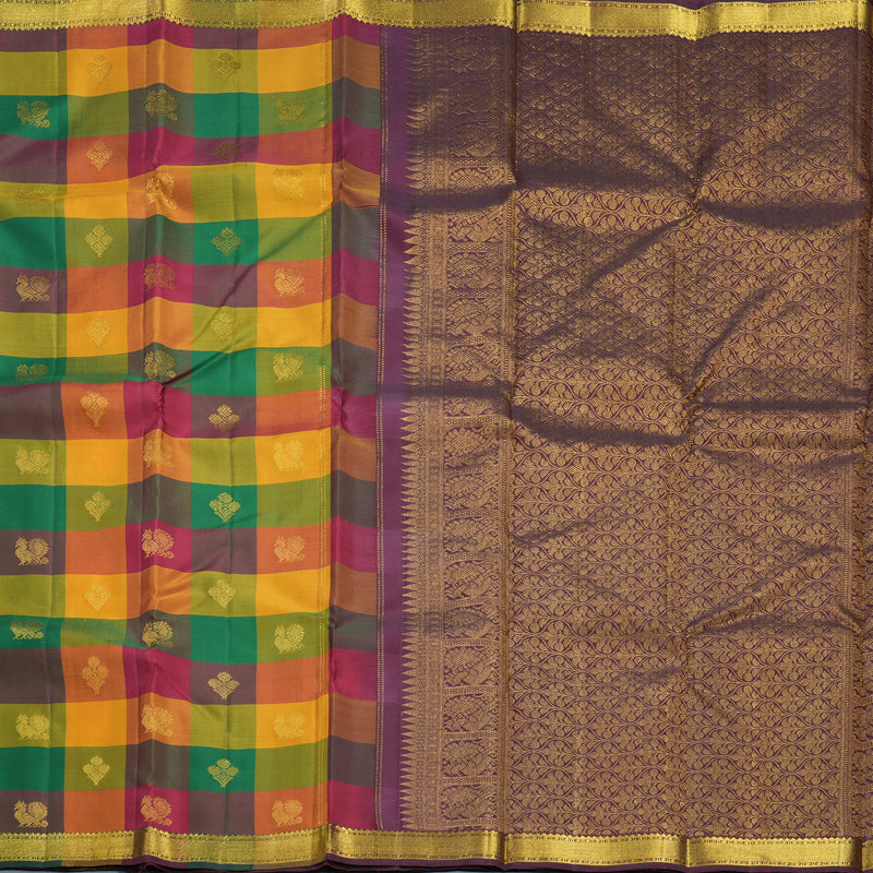 Hayagrivas Handloom Multicolour Checks Kanjivaram Silk Saree KBF665G1-2