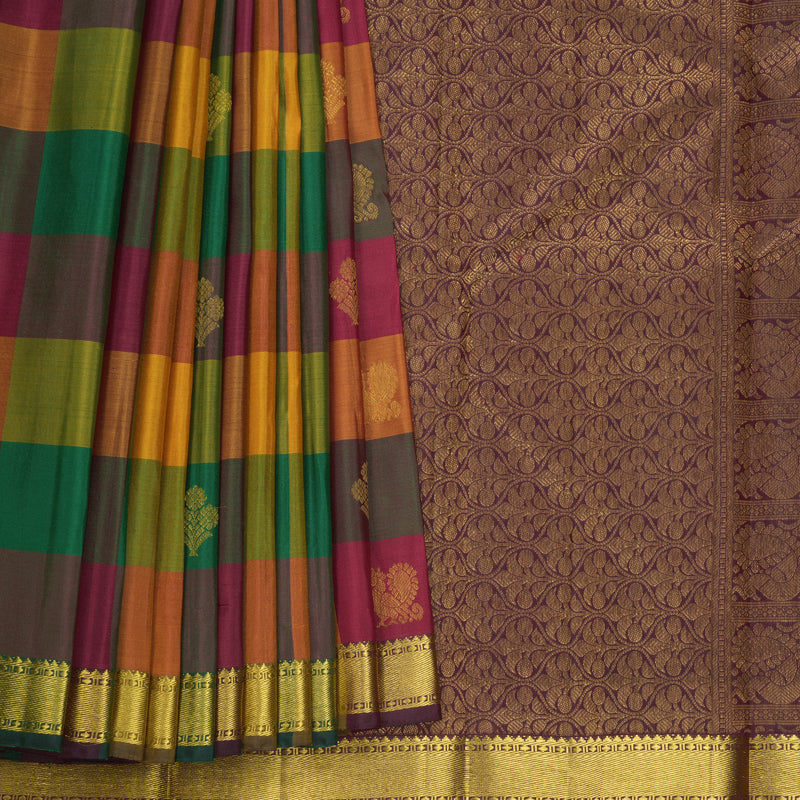 Hayagrivas Handloom Multicolour Checks Kanjivaram Silk Saree KBF665G1-2