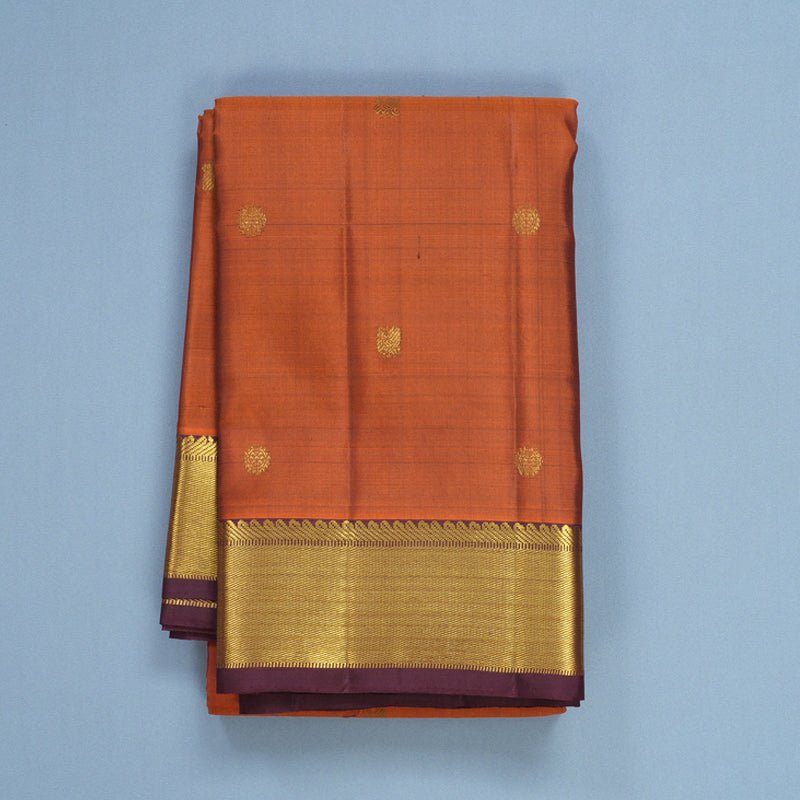 Hayagrivas Handloom Rust Orange Kanjivaram Silk Saree with Burgundy Border KBF665G1-6