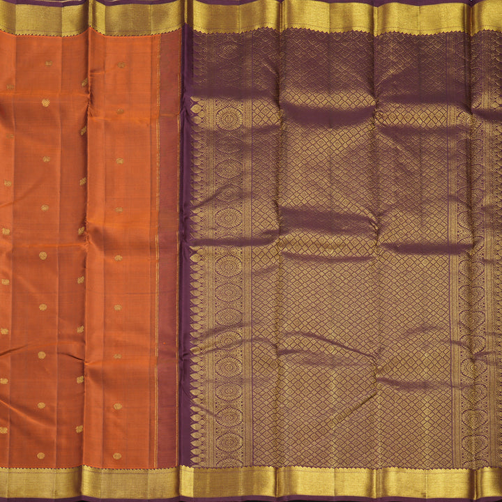 Hayagrivas Handloom Rust Orange Kanjivaram Silk Saree with Burgundy Border KBF665G1-6