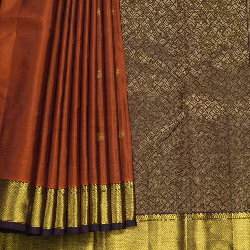 Hayagrivas Handloom Rust Orange Kanjivaram Silk Saree with Burgundy Border KBF665G1-6