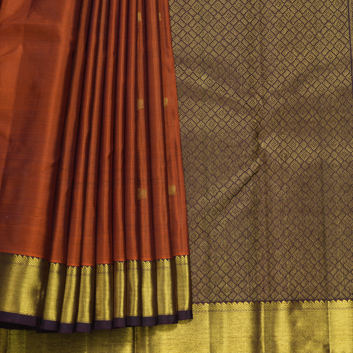 Hayagrivas Handloom Rust Orange Kanjivaram Silk Saree with Burgundy Border KBF665G1-6
