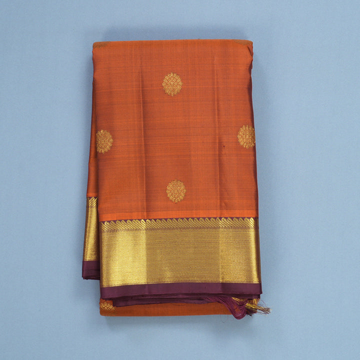 Hayagrivas Handloom Rust Orange Kanjivaram Silk Saree with Burgundy Border KBF665G1-8