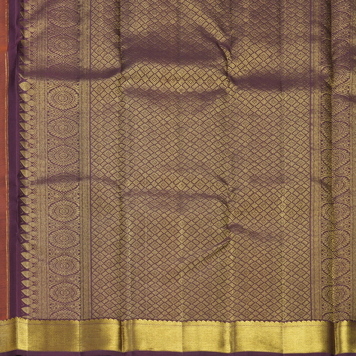 Hayagrivas Handloom Rust Orange Kanjivaram Silk Saree with Burgundy Border KBF665G1-8
