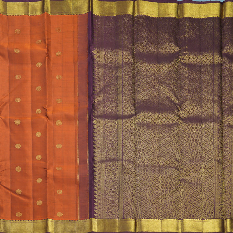 Hayagrivas Handloom Rust Orange Kanjivaram Silk Saree with Burgundy Border KBF665G1-8
