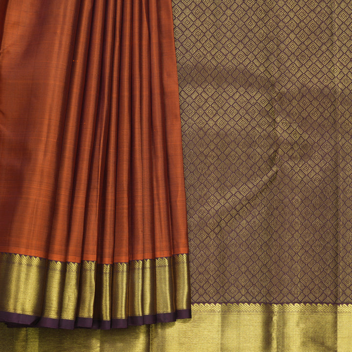Hayagrivas Handloom Rust Orange Kanjivaram Silk Saree with Burgundy Border KBF665G1-8