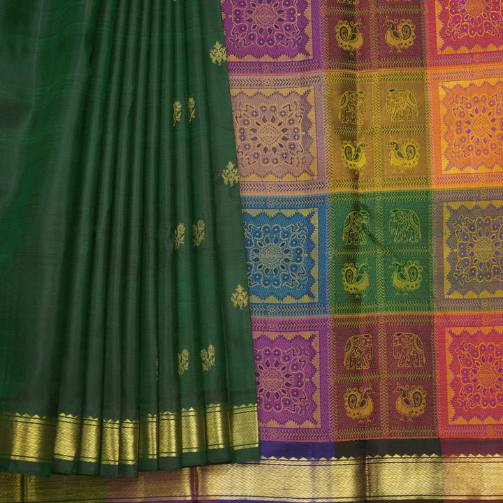 Hayagrivas Handloom Bottle Green Kanjivaram Silk Saree KBF665G2-2