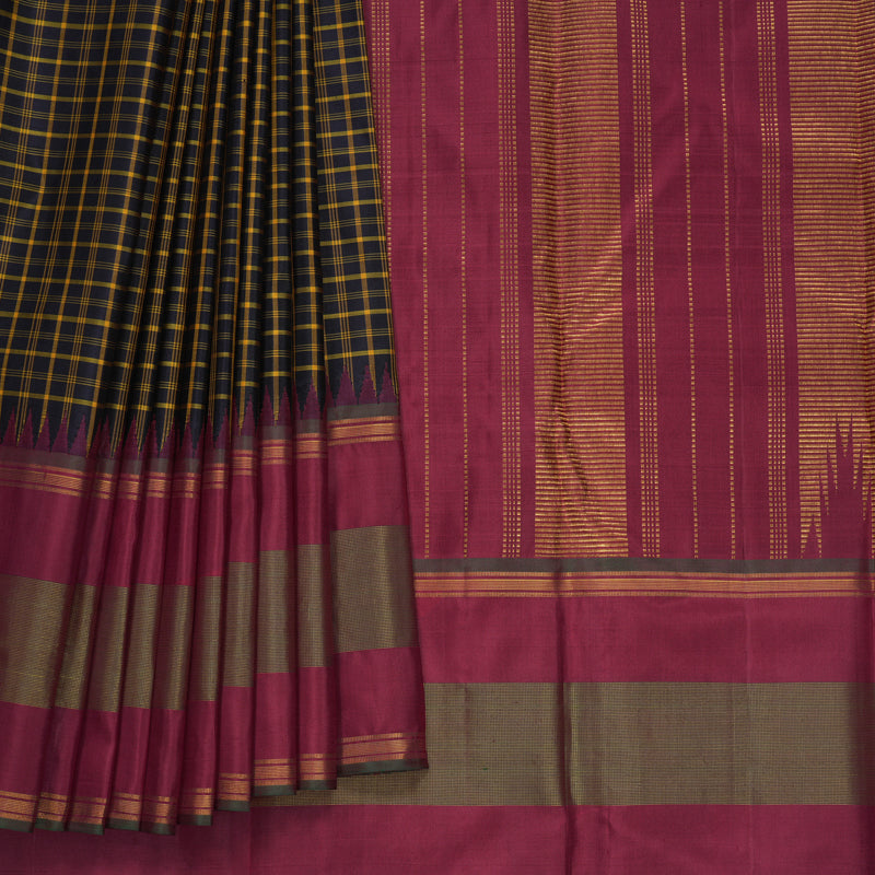 Hayagrivas Handloom Karum Neelam Kanjivaram Silk Saree with Maroon Border KBF665G3-2