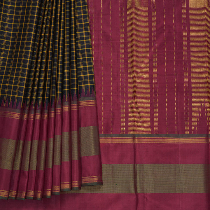 Hayagrivas Handloom Karum Neelam Kanjivaram Silk Saree with Maroon Border KBF665G3-2