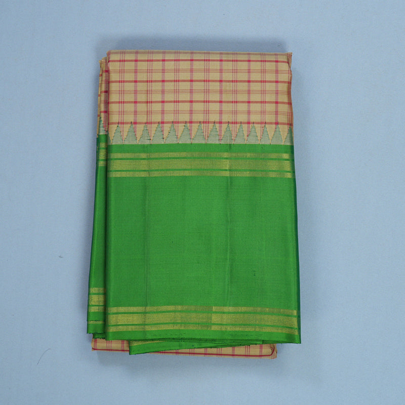 Hayagrivas Handloom Khaki Brown Kanjivaram Silk Saree with Parrot Green Border KBF665G3-4