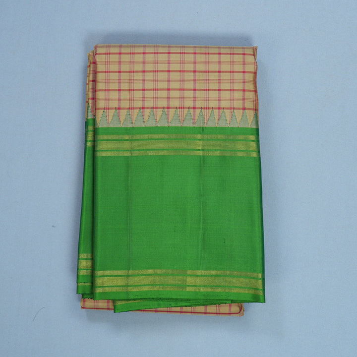 Hayagrivas Handloom Khaki Brown Kanjivaram Silk Saree with Parrot Green Border KBF665G3-4