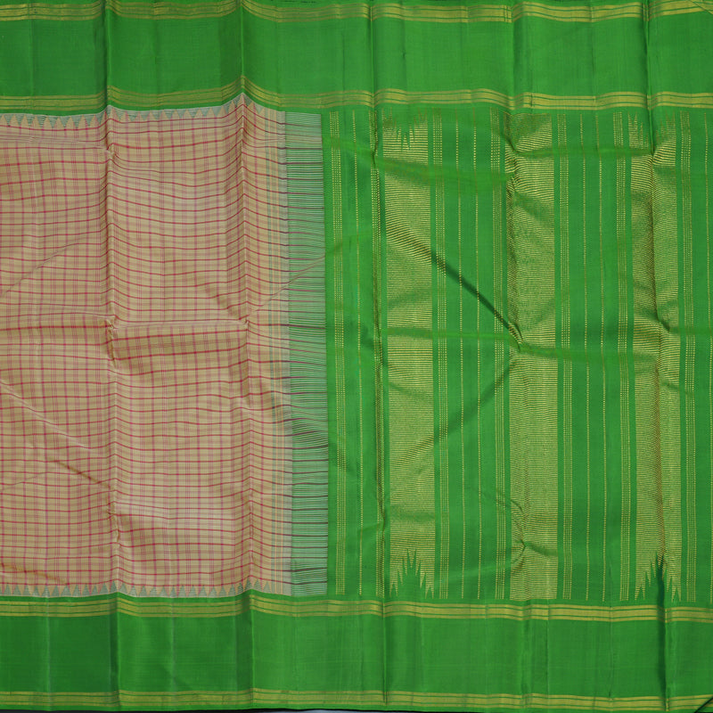 Hayagrivas Handloom Khaki Brown Kanjivaram Silk Saree with Parrot Green Border KBF665G3-4