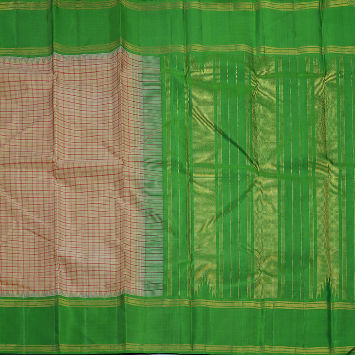 Hayagrivas Handloom Khaki Brown Kanjivaram Silk Saree with Parrot Green Border KBF665G3-4