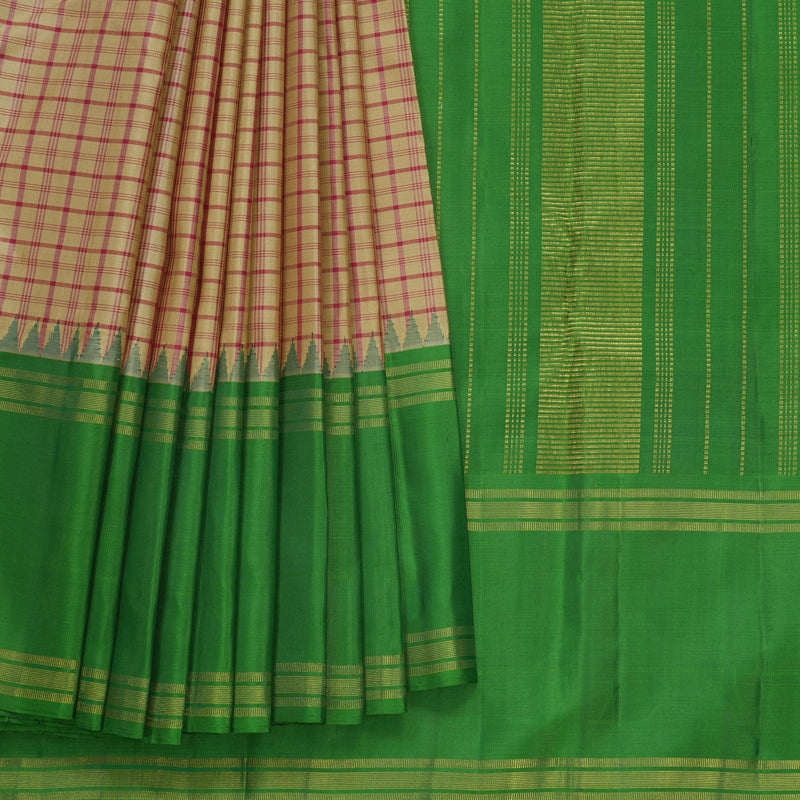 Hayagrivas Handloom Khaki Brown Kanjivaram Silk Saree with Parrot Green Border KBF665G3-4