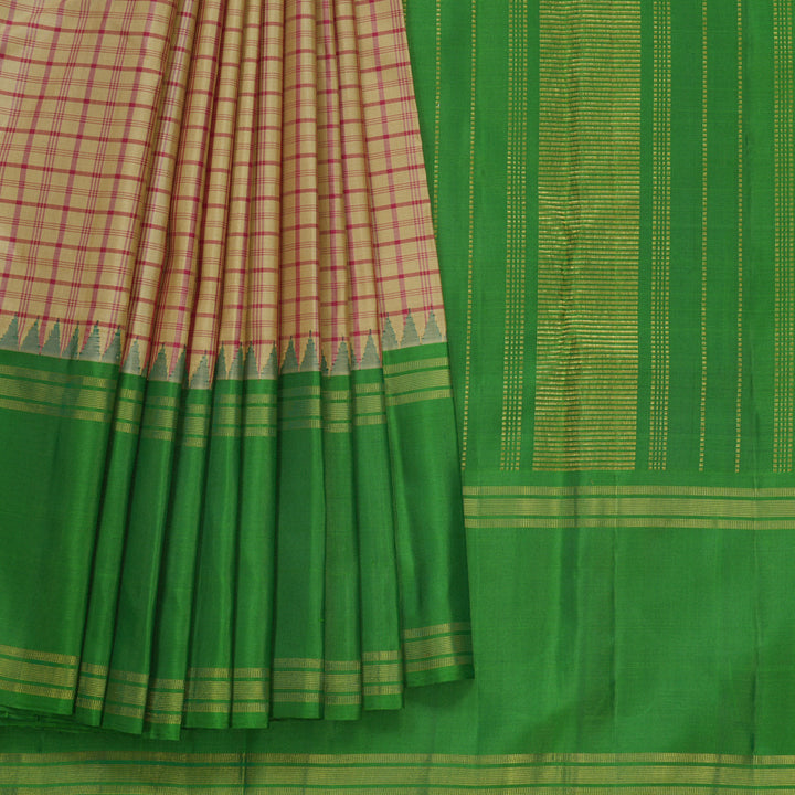 Hayagrivas Handloom Khaki Brown Kanjivaram Silk Saree with Parrot Green Border KBF665G3-4